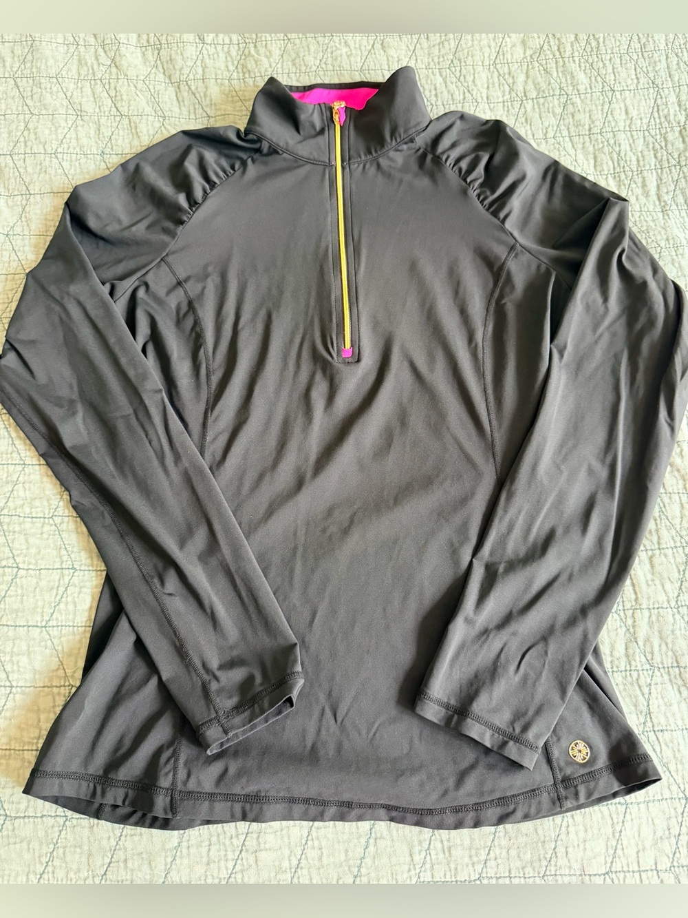 Lilly Pulitzer Luxletic Black Quarter Zip Long-Sleeve Top Pink Trim Size Large